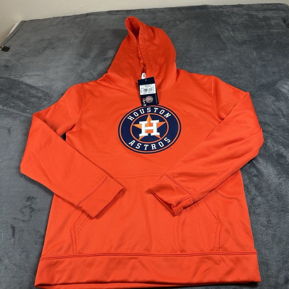 MLB Houston Astros Hoodie Kids Large 14/16 Orange Pullover Fleece Logo